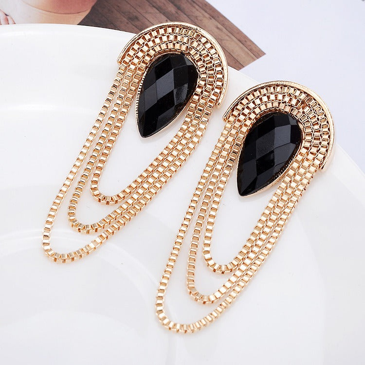 Black water drop metal trend simple tassel temperament exaggerated earrings women's accessories