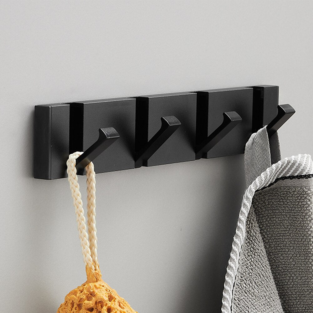 Folding Towel Hanger 2ways Installation Wall Hooks Coat Clothes Holder for Bathroom Kitchen Bedroom Hallway, Black Gold