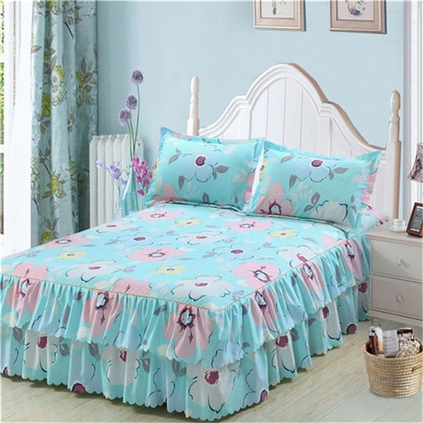 Classic Double Layer Skirt Bedding Set Flower Printing Bed Shirts Bed Linen 3pcs/set Pastoral Bed Sheet Home textile Pillowcase