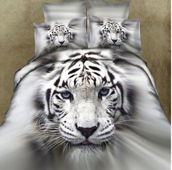 3D white tiger animal twin king full double bedclothes pillowcase duvet cover set bedding set