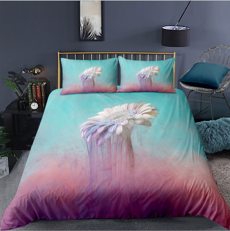 3D pink girl heart white cloud digital printing bedding three piece set