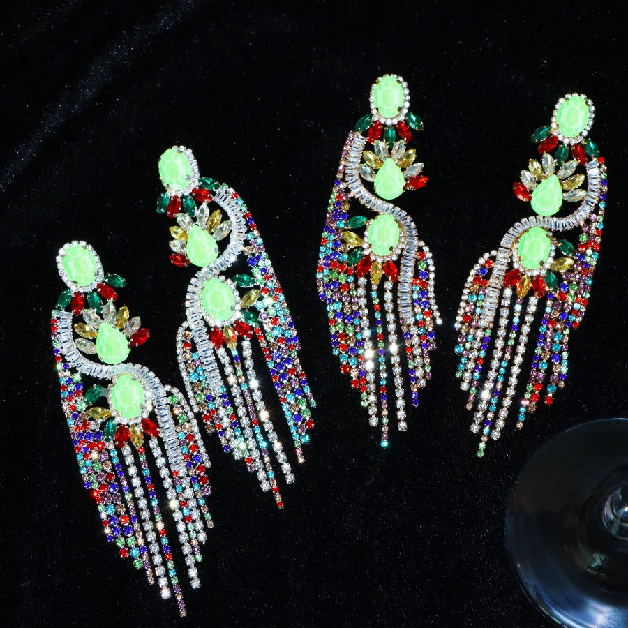 Exaggerated colorful long tassel earrings for women, bohemian style earrings, light luxury and high-end feel