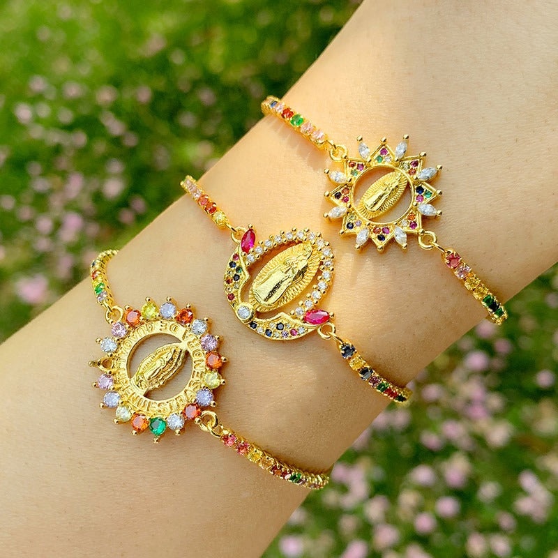 Set with colored zircon Virgin Mary bracelet