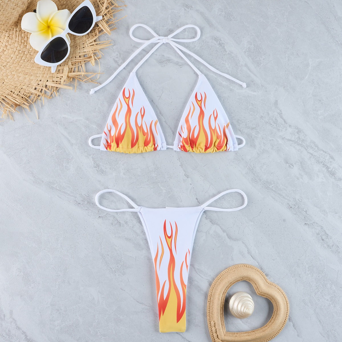 Flame fixed pattern printed bikini swimsuit