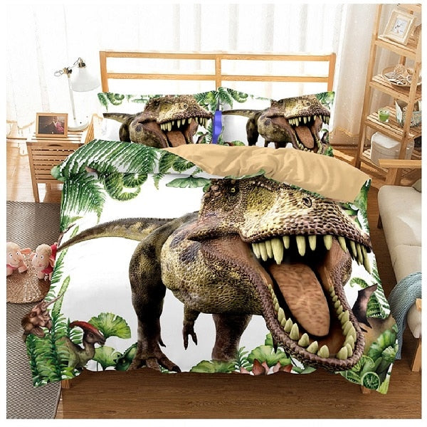 creative style home textile digital printing dinosaur pattern bedding set Europe and America King size 3 pcs bedding