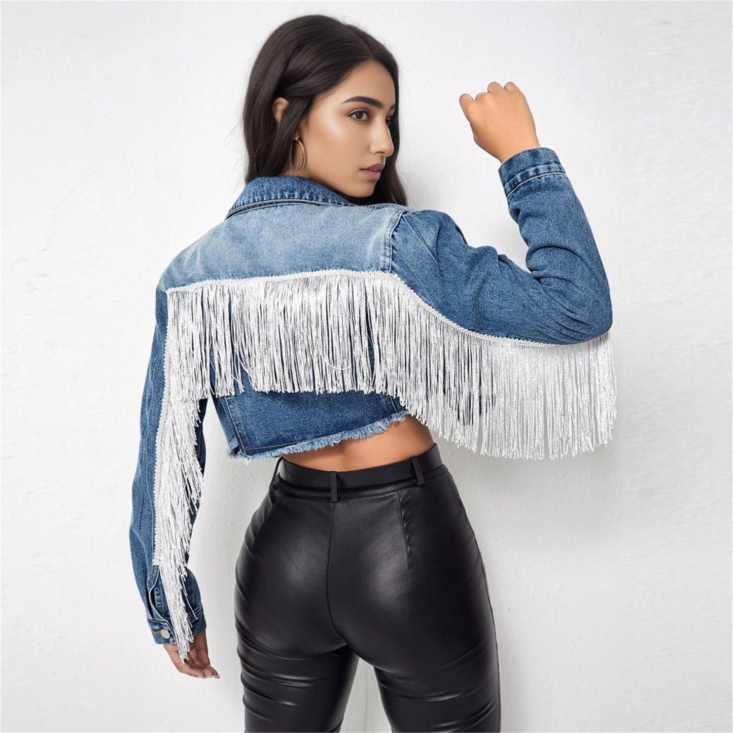 Tassel denim jacket, women's denim short jacket