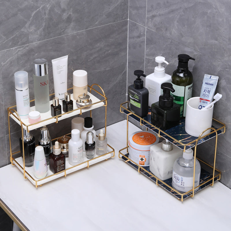 Bathroom Rack Desktop Cosmetic Storage Rack Golden Double-Layer Iron Finishing Organizer