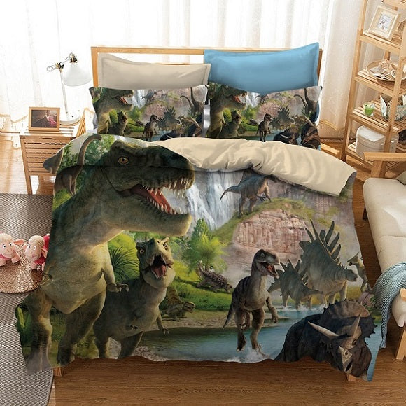 creative style home textile digital printing dinosaur pattern bedding set Europe and America King size 3 pcs bedding