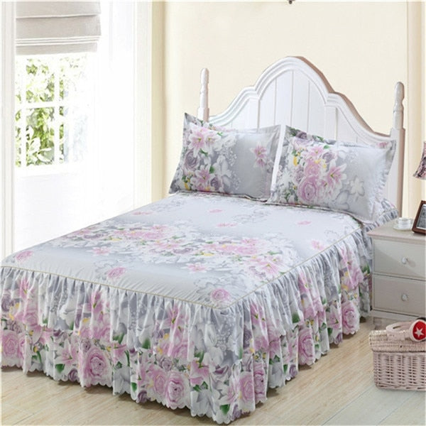 Classic Double Layer Skirt Bedding Set Flower Printing Bed Shirts Bed Linen 3pcs/set Pastoral Bed Sheet Home textile Pillowcase