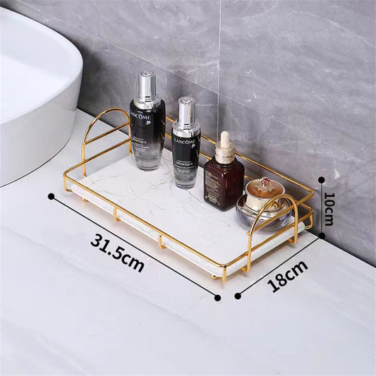 Bathroom Rack Desktop Cosmetic Storage Rack Golden Double-Layer Iron Finishing Organizer