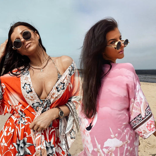 Beach Blouse Quick Dry Crane Flower Holiday Kimono Cardigan Beach Sun Protection Shirt Bikini Robe