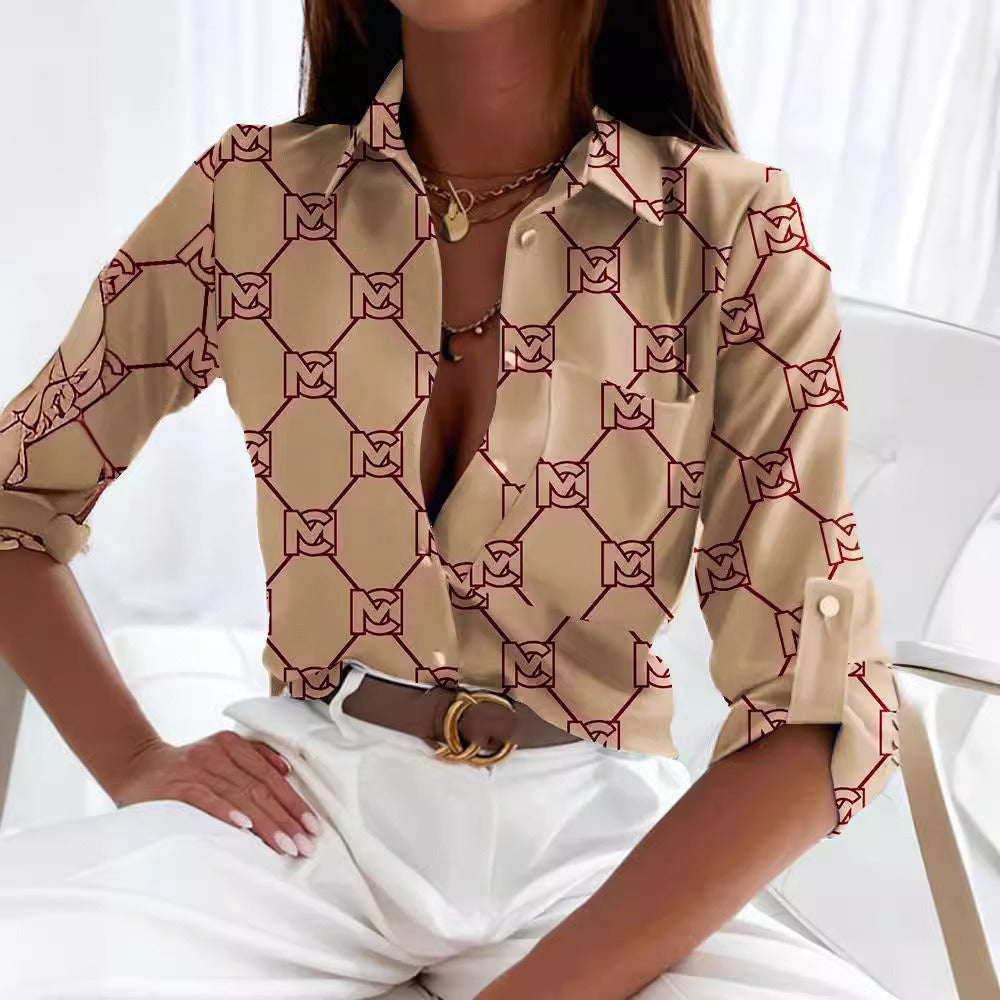 Spring and Autumn Top Long sleeved Shirt Printed Shirt Female