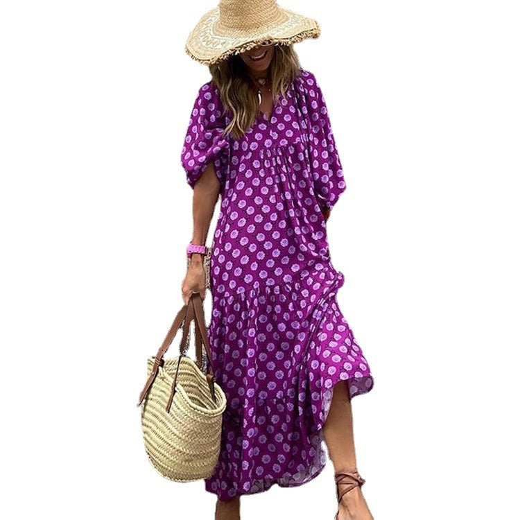 Geometric printed bubble sleeve dress