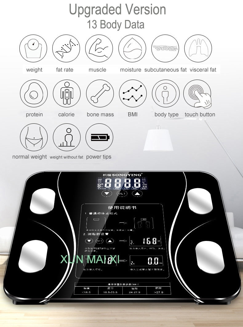 13 Body Index Electronic Smart Weighing Scales Bathroom Body Fat bmi Scale Digital Human Weight Mi Scales Floor lcd display