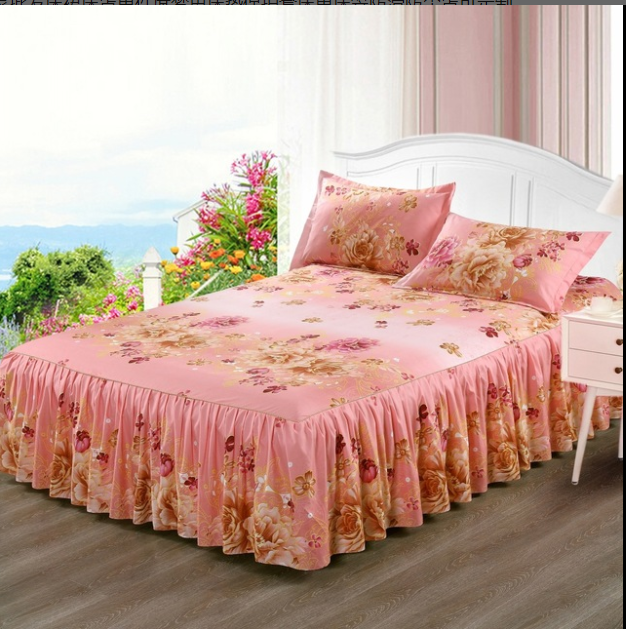 Classic Double Layer Skirt Bedding Set Flower Printing Bed Shirts Bed Linen 3pcs/set Pastoral Bed Sheet Home textile Pillowcase