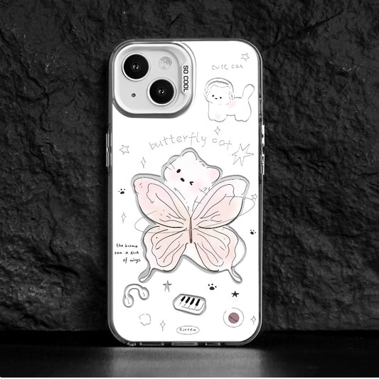 Cute Butterfly Bear Colorful Silver Suitable for Apple 15 Promax Protective Case iPhone 13 Phone Case