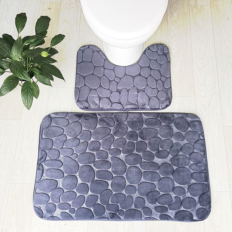 Embossed Stone Two-Piece Bathroom Toilet Floor Mat PVC Non-Slip Absorbent Carpet Door Mat