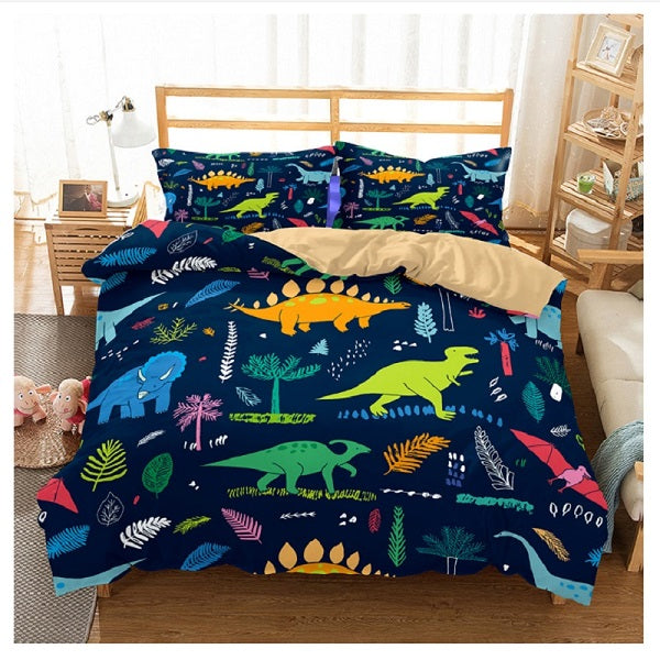 creative style home textile digital printing dinosaur pattern bedding set Europe and America King size 3 pcs bedding