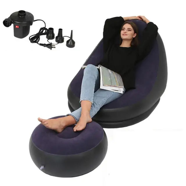 Iatable Air Mattress Lazy Sofa Deck Chair Comfortable Leg Stool Rest Single Beanbag for home and Outdoor Use