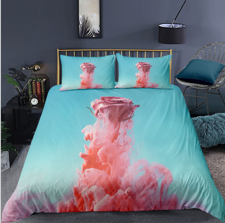 3D pink girl heart white cloud digital printing bedding three piece set