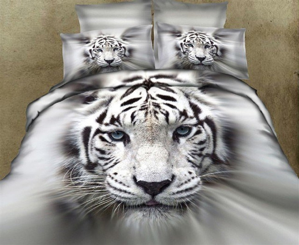 3D white tiger animal twin king full double bedclothes pillowcase duvet cover set bedding set