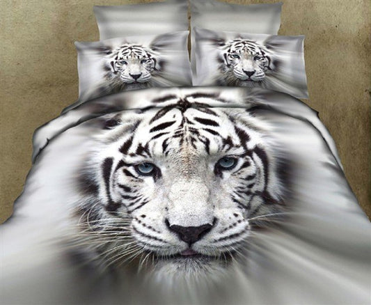 3D white tiger animal twin king full double bedclothes pillowcase duvet cover set bedding set