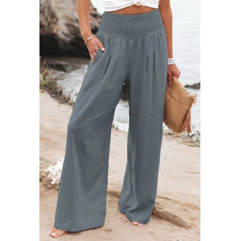 Leisure wide leg cotton linen loose pants for women