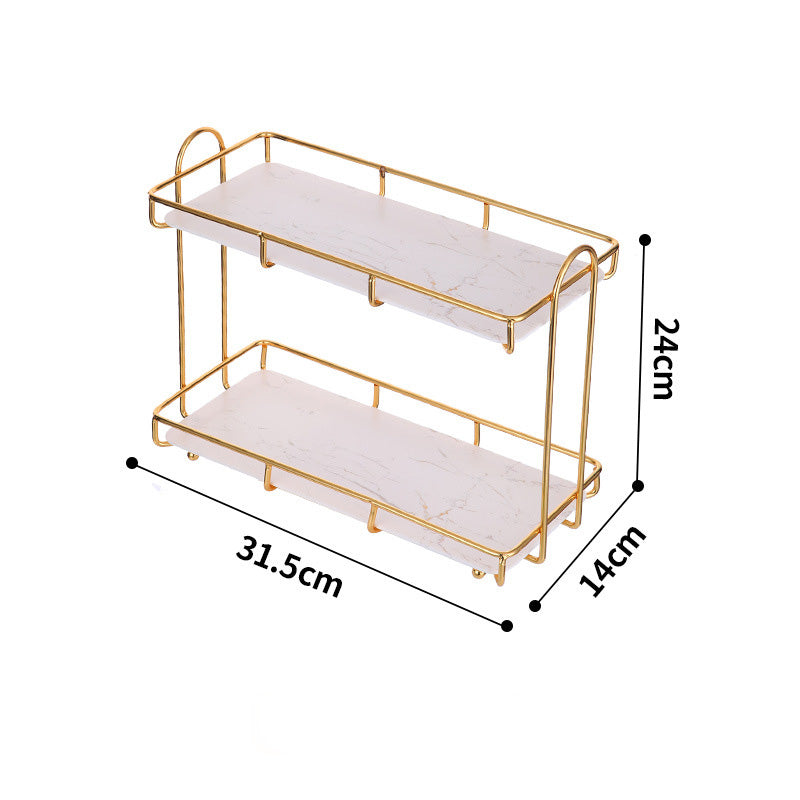 Bathroom Rack Desktop Cosmetic Storage Rack Golden Double-Layer Iron Finishing Organizer