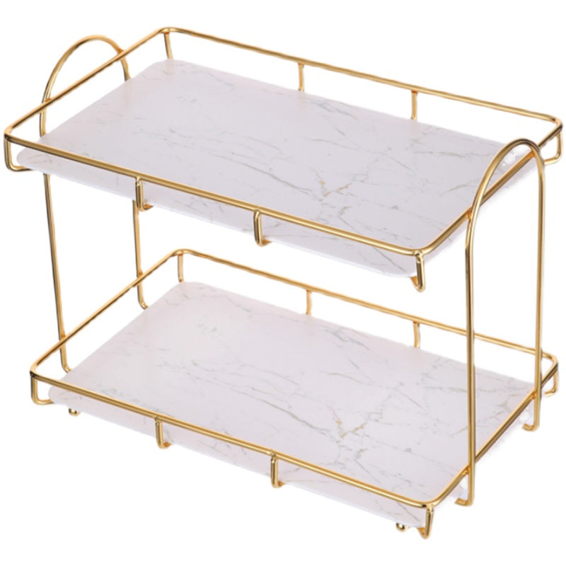 Bathroom Rack Desktop Cosmetic Storage Rack Golden Double-Layer Iron Finishing Organizer