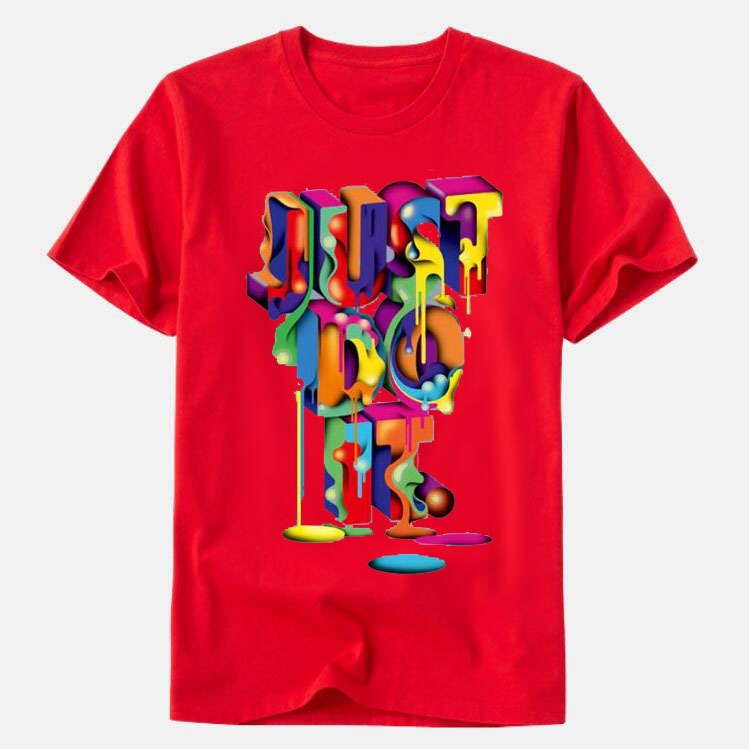 JUST DO IT Men's and Women's Round Neck Colorful Printed T-shirt