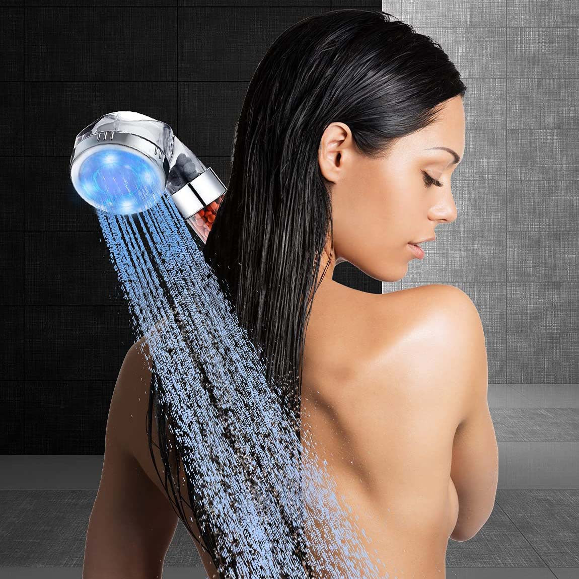 LED Luminous Colorful Shower Nozzle Negative Ion Self Generating Shower Head Three Color Temperature Controlled Led Handheld Shower