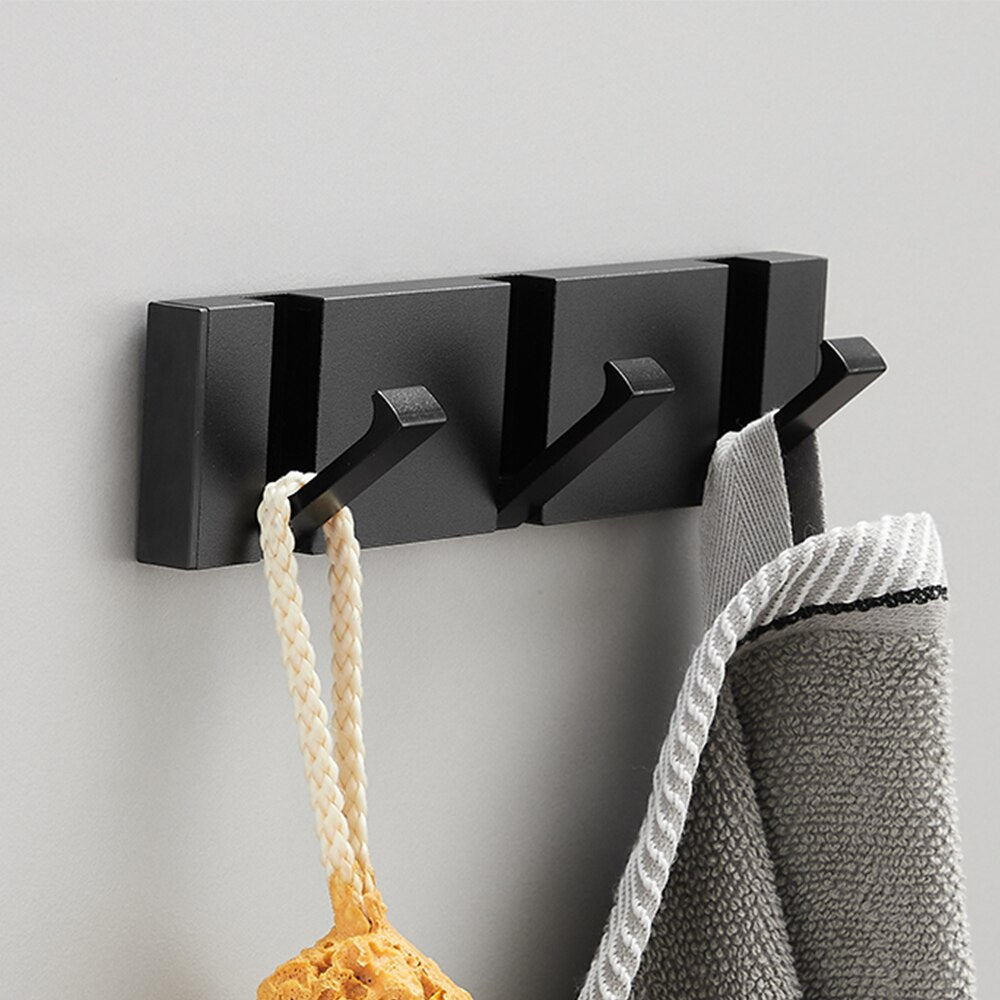 Folding Towel Hanger 2ways Installation Wall Hooks Coat Clothes Holder for Bathroom Kitchen Bedroom Hallway, Black Gold