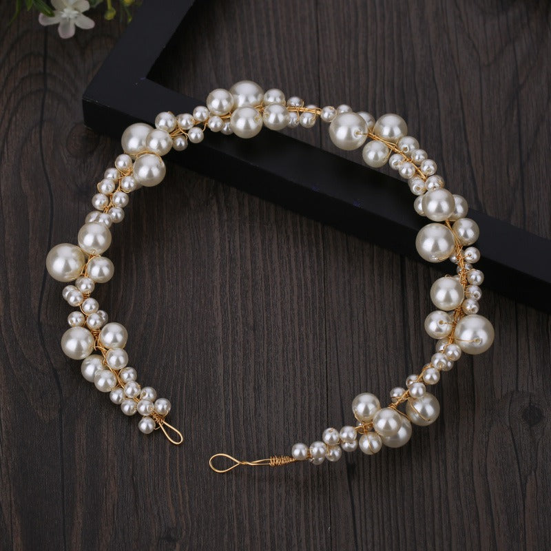 Handmade pearl twisted bead beaded soft chain headband headwear