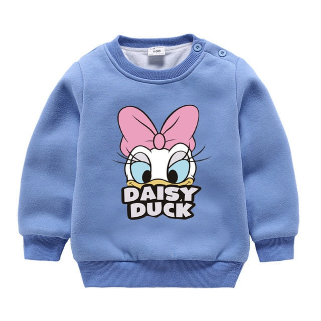 Jargazol Baby Girl Clothes  Autumn Winter Fleece Sweatshirt Cartoon Duck Printed Todder Boy Tops Children Cotton Kids Shirt