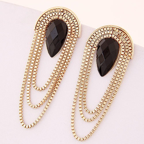 Black water drop metal trend simple tassel temperament exaggerated earrings women's accessories