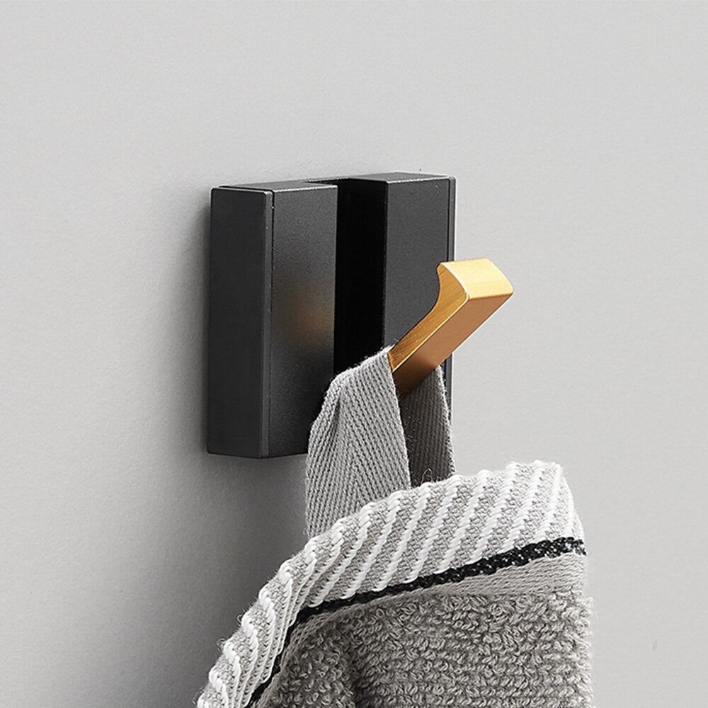 Folding Towel Hanger 2ways Installation Wall Hooks Coat Clothes Holder for Bathroom Kitchen Bedroom Hallway, Black Gold