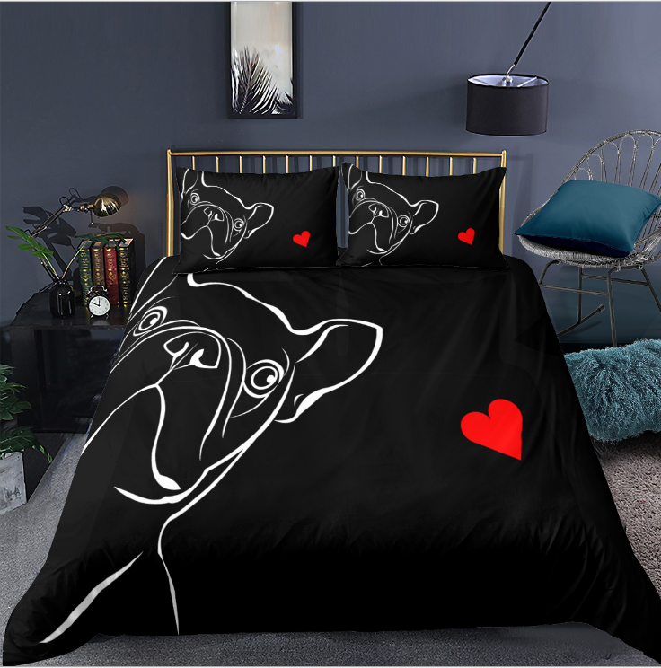 3D animal dog three piece bedding sheet quilt cover pillow case home textile