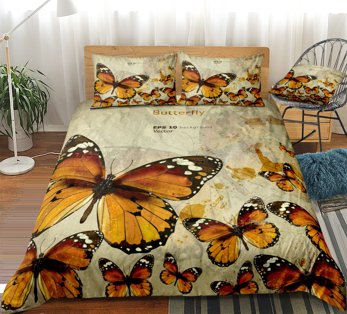 Home Textile Bedding Sheet Quilt Cover Pillowcase Butterfly Three or Four Piece Set