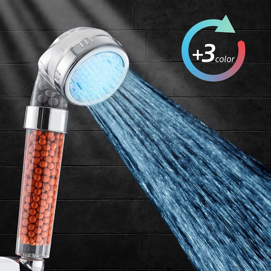 LED Luminous Colorful Shower Nozzle Negative Ion Self Generating Shower Head Three Color Temperature Controlled Led Handheld Shower