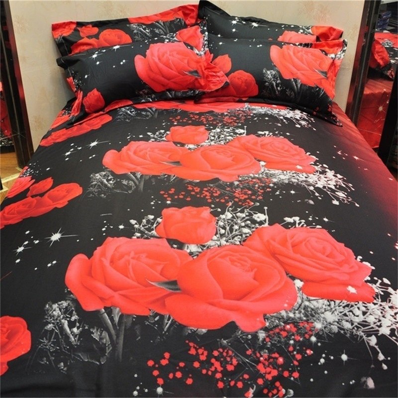 2/3Pcs Red Dream 3D Oil Painting Rose Printed Bedding Set Queen King Size Quilt Cover Bed Sheet Pillowcases