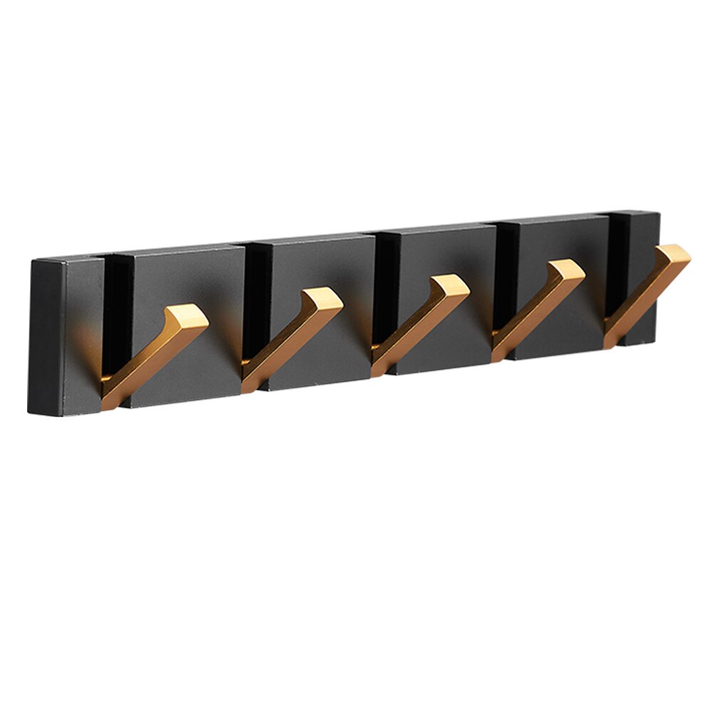 Folding Towel Hanger 2ways Installation Wall Hooks Coat Clothes Holder for Bathroom Kitchen Bedroom Hallway, Black Gold