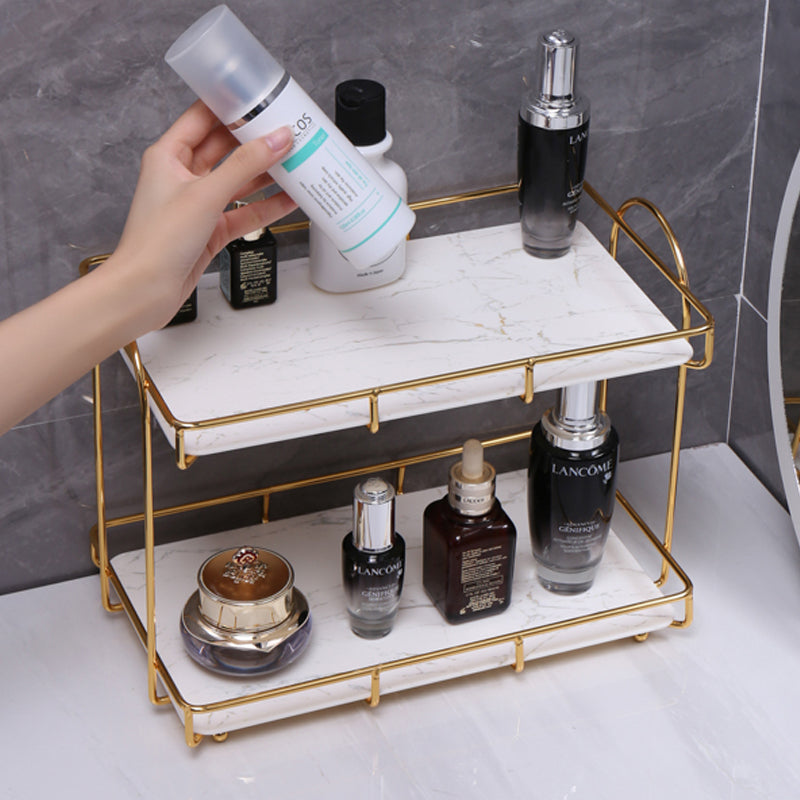 Bathroom Rack Desktop Cosmetic Storage Rack Golden Double-Layer Iron Finishing Organizer