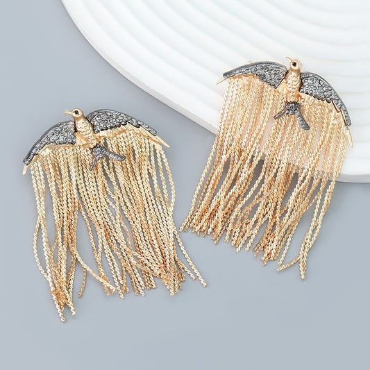 European and American earrings, tassel earrings, fashionable and personalized alloy swallow animal accessories