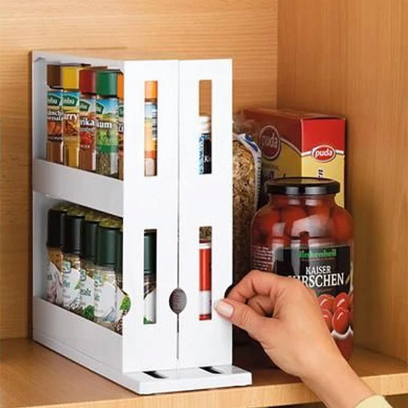 Kitchen Spice Organizer Rack Multi-Function Rotating Storage Shelf Slide Kitchen Cabinet Cupboard Organizer Kitchen Storage Rack