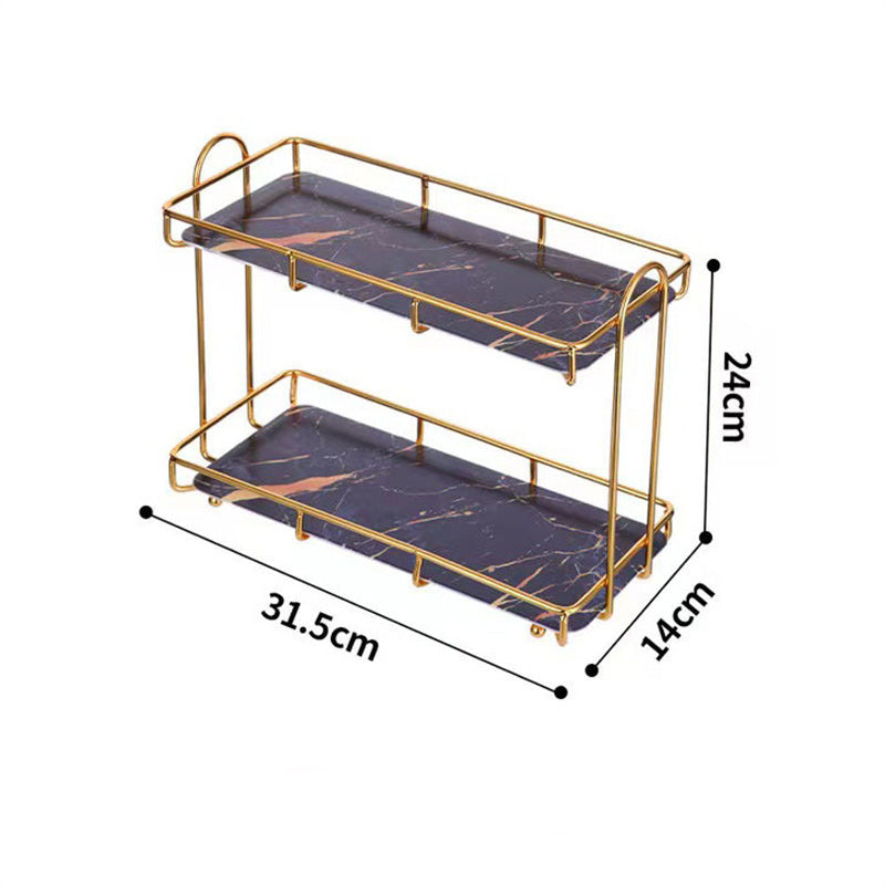 Bathroom Rack Desktop Cosmetic Storage Rack Golden Double-Layer Iron Finishing Organizer