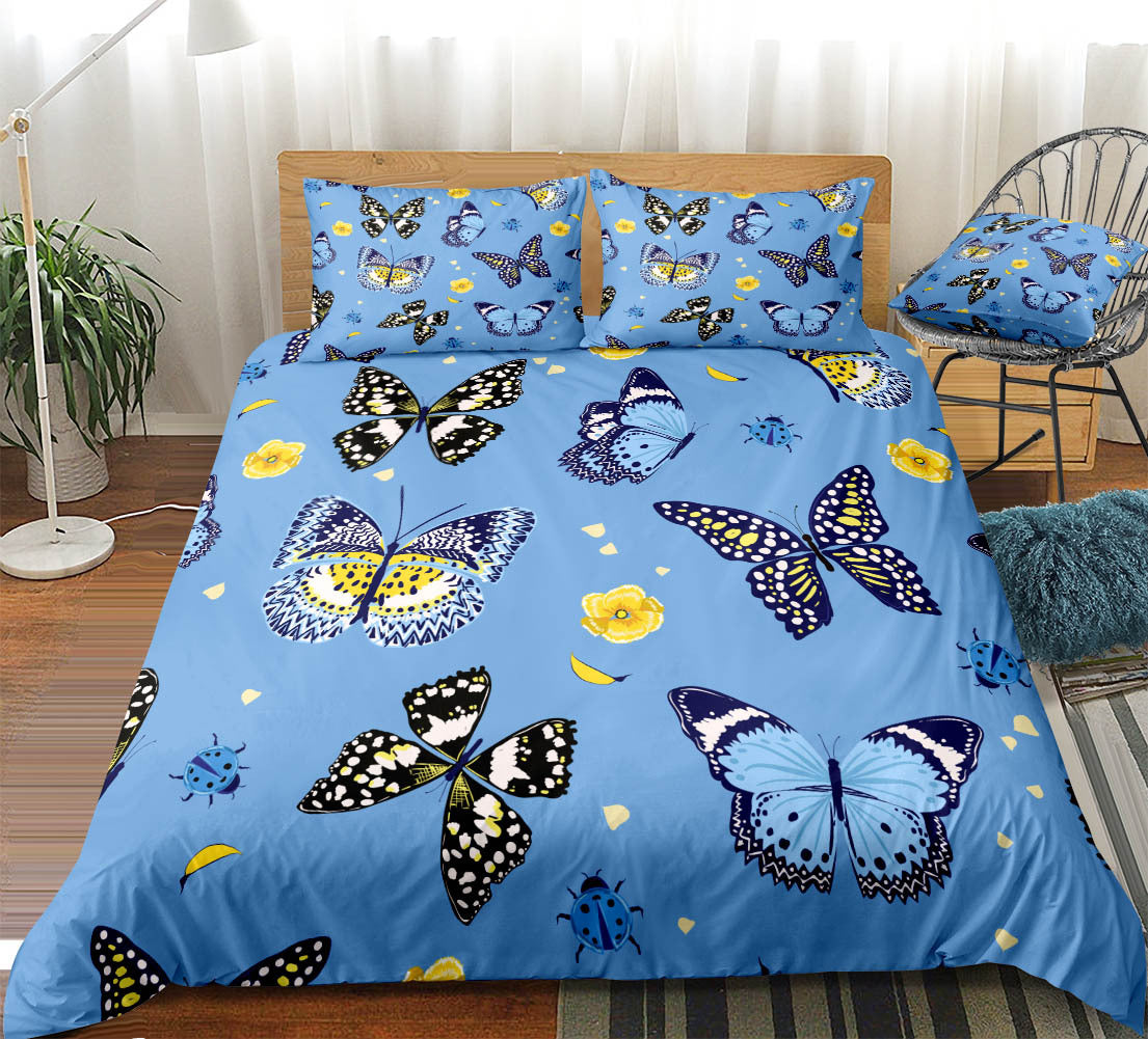 Home Textile Bedding Sheet Quilt Cover Pillowcase Butterfly Three or Four Piece Set