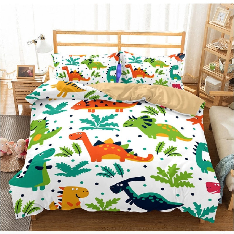 creative style home textile digital printing dinosaur pattern bedding set Europe and America King size 3 pcs bedding