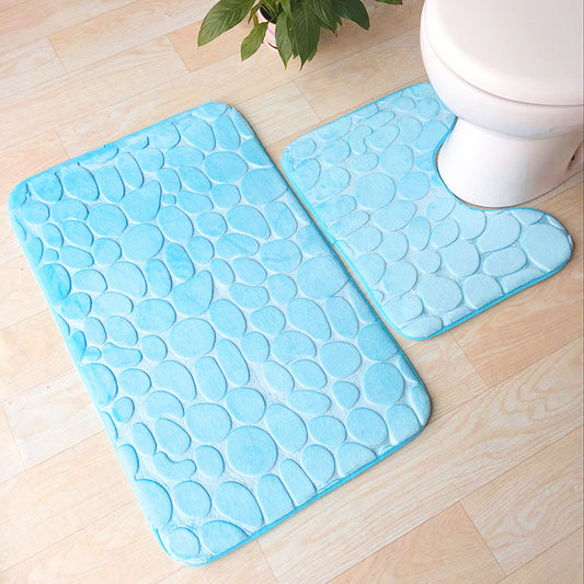 Embossed Stone Two-Piece Bathroom Toilet Floor Mat PVC Non-Slip Absorbent Carpet Door Mat