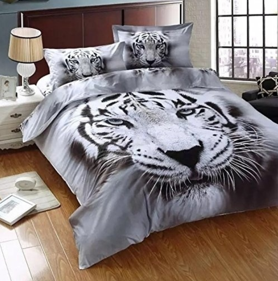 3D white tiger animal twin king full double bedclothes pillowcase duvet cover set bedding set