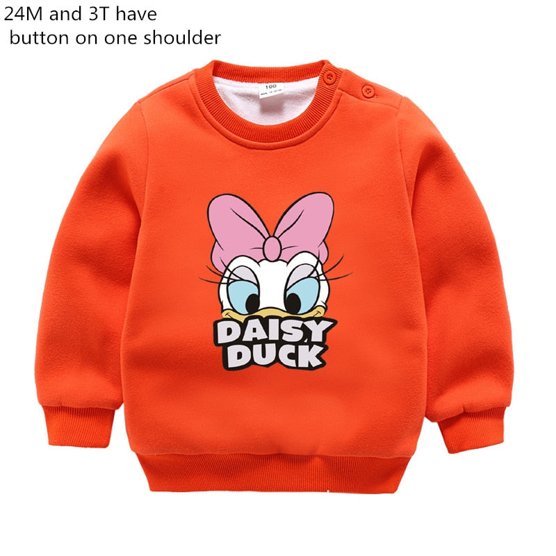 Jargazol Baby Girl Clothes  Autumn Winter Fleece Sweatshirt Cartoon Duck Printed Todder Boy Tops Children Cotton Kids Shirt